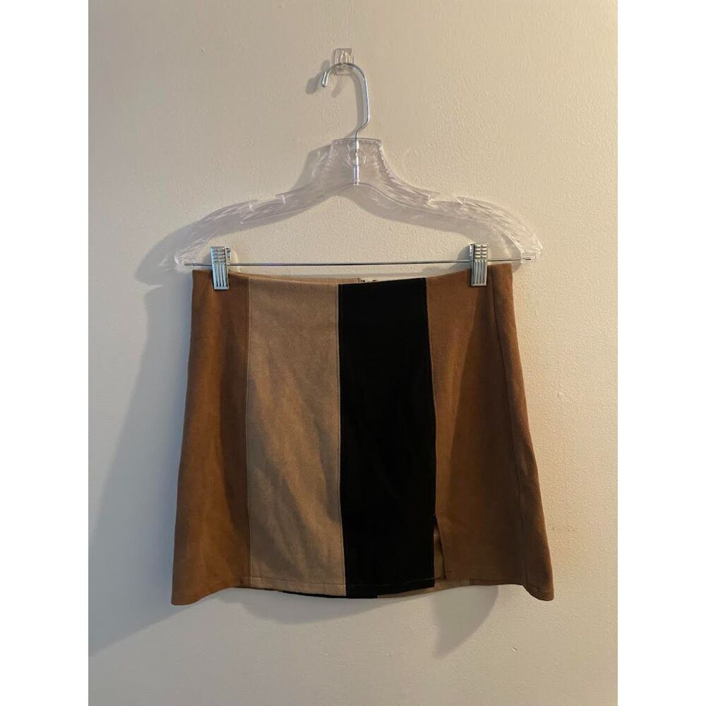Altar'd State A-Line Color Block Mini Skirt (Medium, Black, Brown, & Tan))